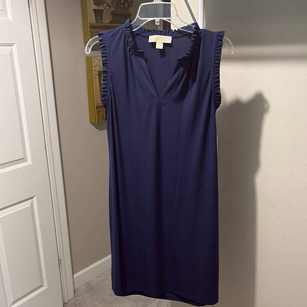 EUC Navy Blue Michael Kors Ruffle Sleeve V- Neck Dress